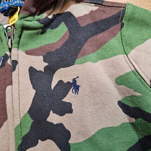 Polo Ralph Lauren Pony Logo Camo Jacket Full Zip Hoodie Girls Size 4 Green Black - Picture 4 of 9